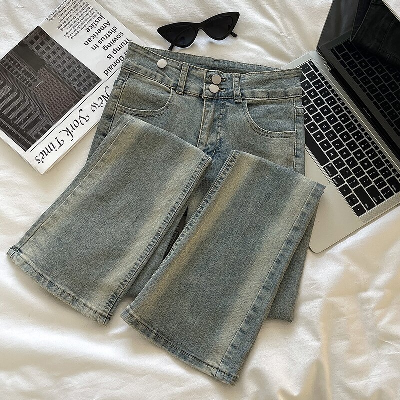 Korean Style Women Flare Pants New Streetwear High Waist Denim Pants 2023 All-Match Hot Girl Slim Jeans